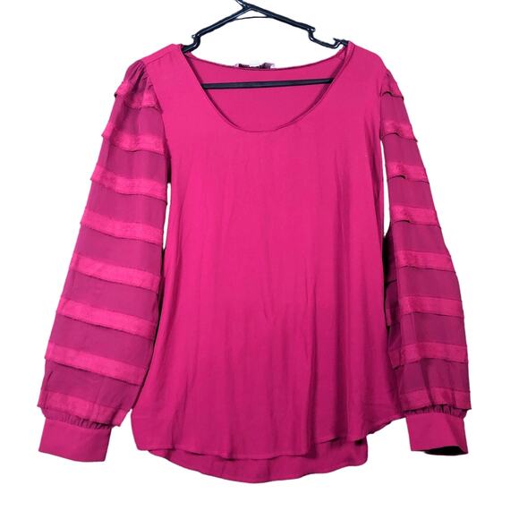 LOFT Womens Blouse Purple Long Sheer Sleeve Round Neck Stretch Small - Picture 1 of 10